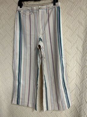 Madewell Cream Kids Striped Wide-Leg Pants with Green & red Trim